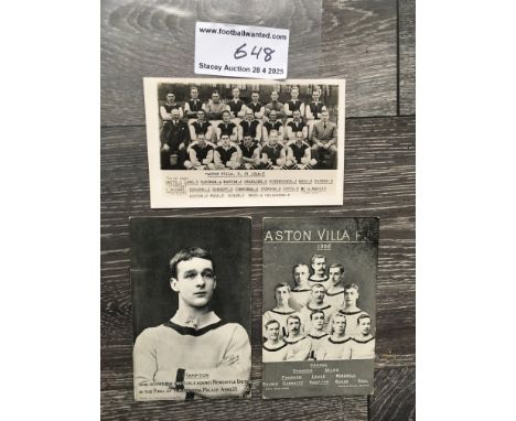 1905 Aston Villa FA Cup Winners Football Postcards: Team group plus individual player Hampton who scored two goals in the fin