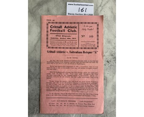 53/54 Crittall Athletic v Tottenham A Football Programme: Very good condition Eastern Counties League programme with team cha