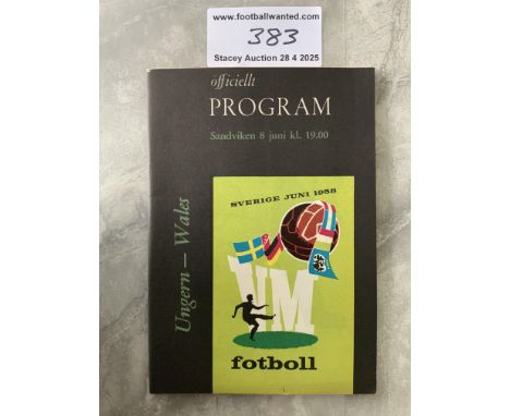1958 Wales v Hungary World Cup Football Programme: Excellent condition 88 page programme with no team changes.