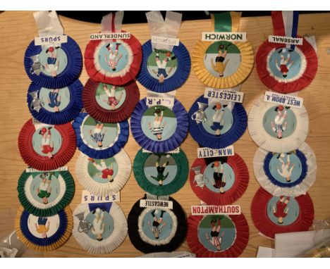 Football Club Rosettes: Stunning with plastic footballer in club kit to centre. Includes Tottenham Arsenal West Ham Leicester