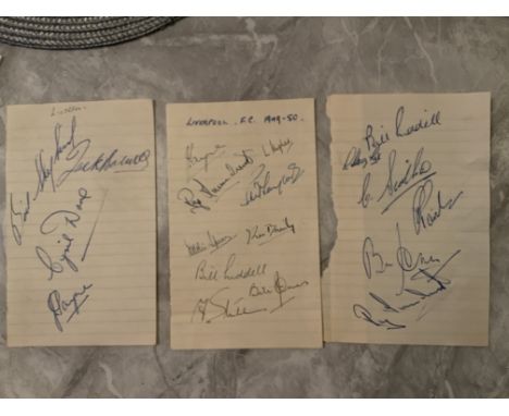 49/50 Liverpool FA Cup Final Team Football Autographs: Exercise book pages signed by 19 of the squad including Cup finalists 
