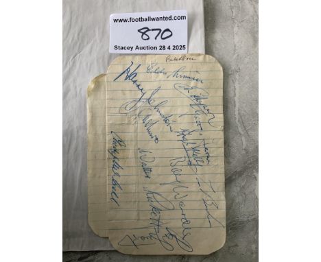 48/49 Blackpool Football Autographs: Exercise book pages signed by 11 of the squad that had played Manchester United in the 1