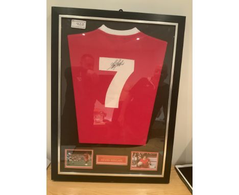 Kevin Keegan Signed Framed Liverpool Football Shirt: Number 7 replica red shirt signed to rear clearly in marker pen by Kevin