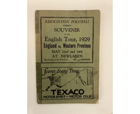 1929 English FA Tour To South Africa Guide Book: 22 page guide listing fixtures and English players touring etc. Back page ha