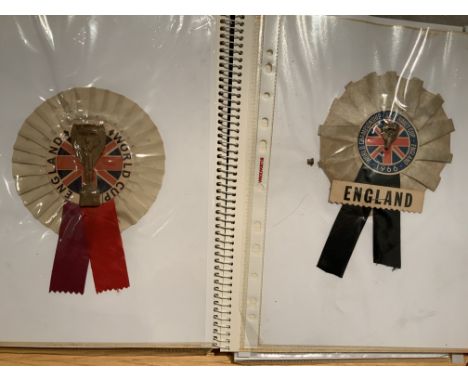 1966 England World Cup Rosette Collection: 12 different rosettes with many featuring the Jules Rimet trophy or World Cup Will