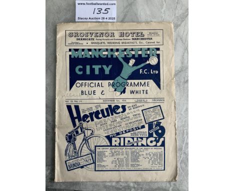 38/39 Manchester City v Tottenham Football Programme: Fair/good condition division 2 programme with no team changes. Bit of l