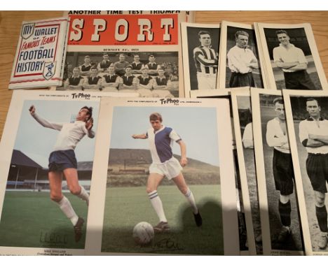 Football Autographs + Memorabilia Box: Includes Topical Times small long panel portraits, Sport Magazines, signed magazine pi