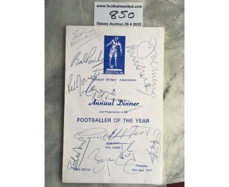 1977 Player Of The Year Multi Signed Football Menu: Football Writers annual event at the Cafe Royal London. Signed by winners