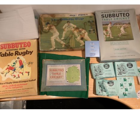 Subbuteo Cricket + Rugby Games: Table Rugby could be complete, Table Cricket Club Edition, Table Cricket 1964 plus 3 boxes of