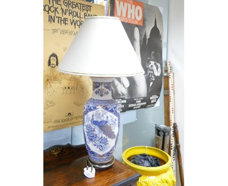 Large Panda Ceramics Lamp base Decorated with Peacocks, height with shade 70cm 
