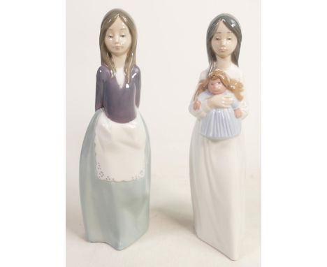 Two Nao Pottery Figures of Young Girl with Dolly &amp; similar item, tallest 23cm(2) 