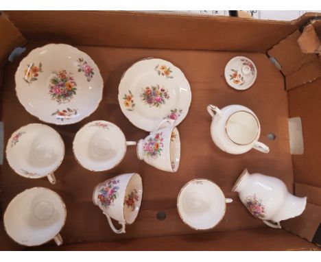 Coalport floral tea part tea set to include 6 cups and saucers, 3 side plates, milk jug and lidded sugar (seconds) 