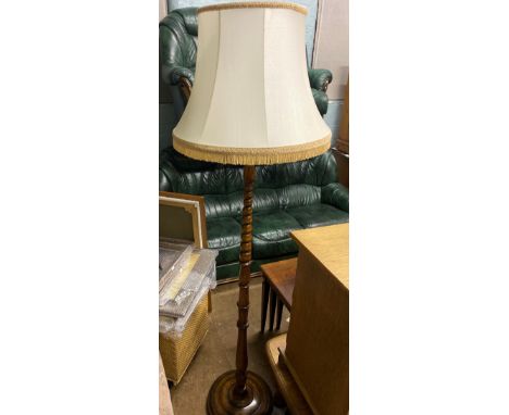 Turned oak standard lamp, 185cm H. 