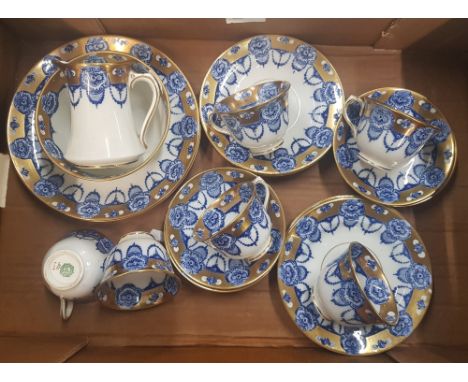 Royal Albert Crown China late 19th/early 20th century blue and gold on white ground tea set, 22 pieces comprising: 6 trio's, 