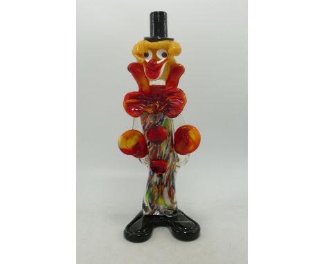 Mid Century Glass Clown Playing Cymbals, height 32cm 