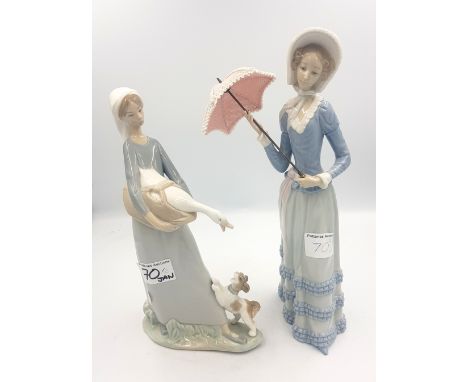 Two Lladro figures lady with a goose and a lady with a parasol (2). 