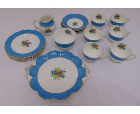 Crescent China tea service to include a cake plate, cups, saucers, side plates, a milk jug and a sugar bowl  (21)