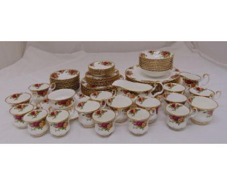 Royal Albert Old Country Roses dinner and tea service for eight place settings to include plates, bowls, cups, saucers, sauce