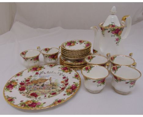 Royal Albert Old Country Roses coffee set to include a coffee pot, cups, saucers and plates and a cake plate (2nd quality) (2