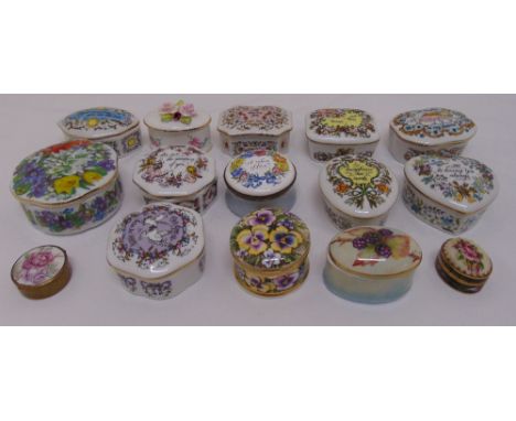 A quantity of porcelain trinket boxes, florally decorated, of various size and form (15)