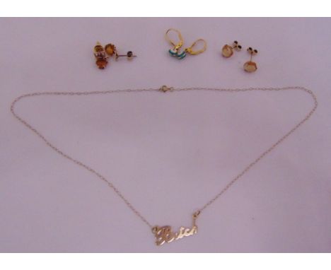 A quantity of gold jewellery to include 21ct and enamel earrings, two 9ct gold pairs of earrings and a 9ct gold necklace, app