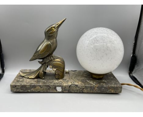 Art Deco Period spelter bird lamp on marble base.