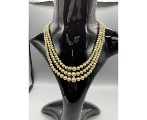 Three tier 41cm Vintage pearl necklace, heavy set pearls with silver clasp