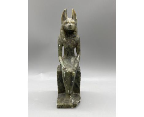 Marble stone vintage figure of seated Anubis, damaged to base
