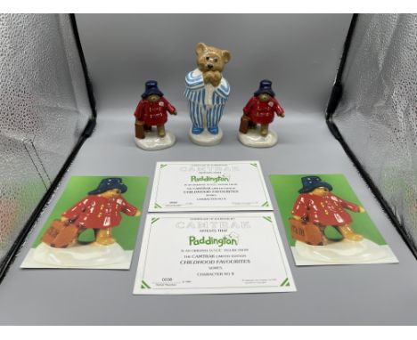 Boxed Tetley tea wade figures and two Camtrak Paddington bear figures