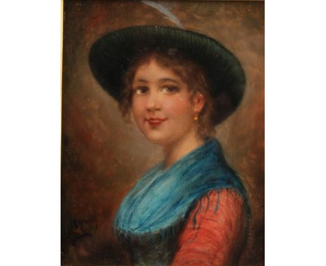 English School (19th century) Portrait of a Young Lady indistinctly signed, oil on board, 17.5cm x 13cm