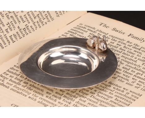 Sarah Jones - an Elizabeth II silver circular novelty dish, applied with a rabbit, 7cm diam, London 984