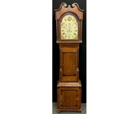 A 19th century longcase clock, by Edward Poulson, of Newtown, Monmouthshire, white enamelled dial, painted With flowers, blac