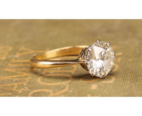 A diamond solitaire ring RBC, 8.77mm x 8.65mm x 5.03mm, calculated weight 2.36ct, col k/l, clarity P1/P2, 18ct shank 3.5 gros