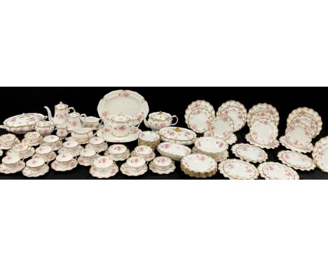 Royal Crown Derby Royal Pinxton Roses pattern extensive table service comprising a set of two graduated meat dishes, two tea 