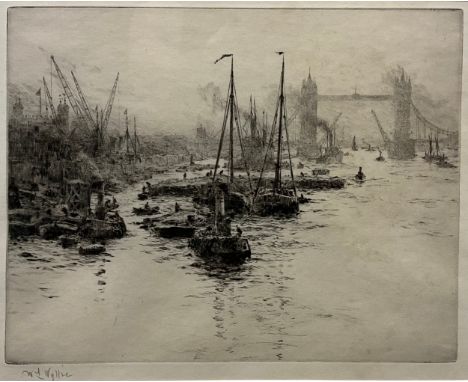 William Lionel Wyllie (1851-1931), by and after, Eel Boats Off the Tower of London, signed in pencil lower left margin, drypo