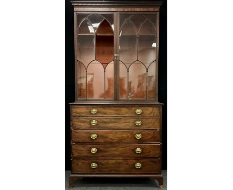 A George III mahogany secretaire bookcase, 237cm high, 117.5cm wide, 54.5cm deep at base.