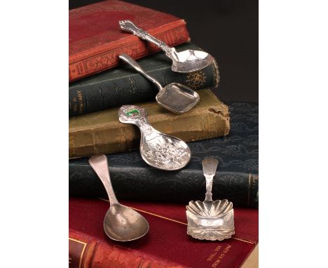 A George IV silver Old English pattern caddy spoon, quite plain, 9cm long, William Bateman, London 1821; others, various date