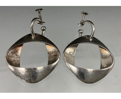 A pair of Henning Koppel for Georg Jensen silver 190 earrings, of abstract oval form, 4.3cm drop, stamped GEORG JENSEN 925S D
