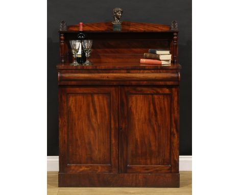 A George IV mahogany chiffonier, of small proportions, cushion moulded drawer to frieze above a pair of panel doors, 120cm hi