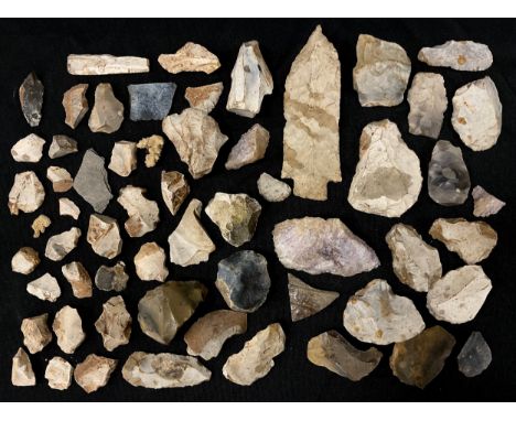Prehistoric Stone Age Flint tools and fragments  including Skin scraper, Arrow head, tools, fragments etc qty