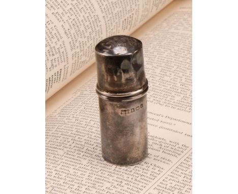 Sewing - an Edwardian silver bobbin holder, 6.5cm high, Birmingham 1908