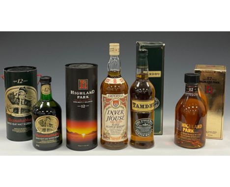 Whisky - Inver House Red Plaid 8 year old, Rare Scotch Whisky, blended, 1 litre, 43% vol (Red Velvetine Sack);  two bottles H