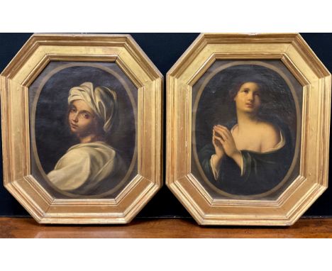 After Guido Reni (19th century)A pair, Portrait of Beatrice Cenci and Mary Magdalene oil on canvas, 54cm x 41cm, octagonal gi