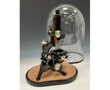 A W Watson &amp; sons ltd monocular microscope, blackened body brass and steel fittings, serial no 25850, cast impressed mark