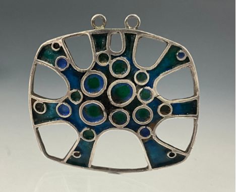 Alastair Norman Grant (Scottish 1943-2017) of Dust Jewellery Lundin Links, a Scottish silver turquoise and blue enamelled 'MI