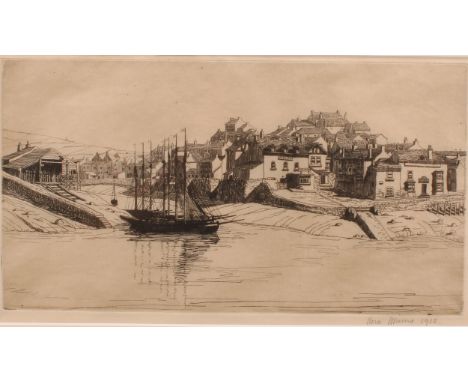 Nora Munro Summers (1912 - 1948), by and after, Harbour with Tall Ship, etching, signed, dated 1912, 16.5cm x 28.5cm