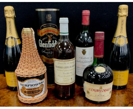 Glenfiddich, Scotch Malt Whisky, 75cl, 40% Vol; Courvoisier Cognac, 680ml, 40% vol;  Andre Carpentier Champagne, 750ml, 12.5%