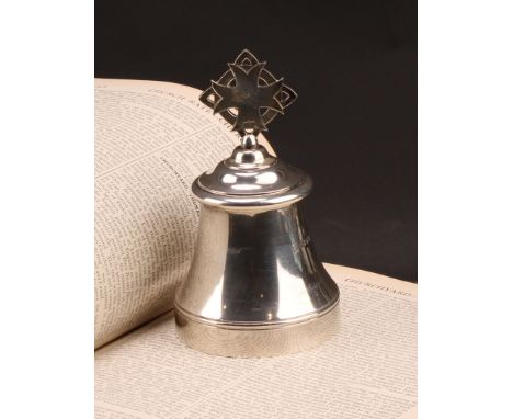 An Elizabeth II silver ecclesiastical liturgical altar bell, Gothic cross finial, 15.5cm high, F Osborne &amp; Co Ltd, London