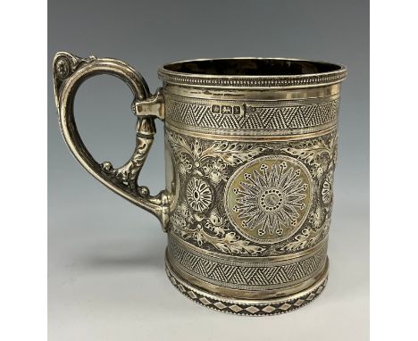 An Edwardian silver embossed christening cup or mug, Walker &amp; Hall, Sheffield 1902, impressed marks, number 53503, 215.5g