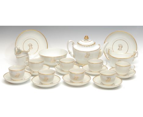 A Flight Barr and Barr Worcester tea service for eight, comprising teapot, cover and stand, sugar basin, slop bowl, cream jug